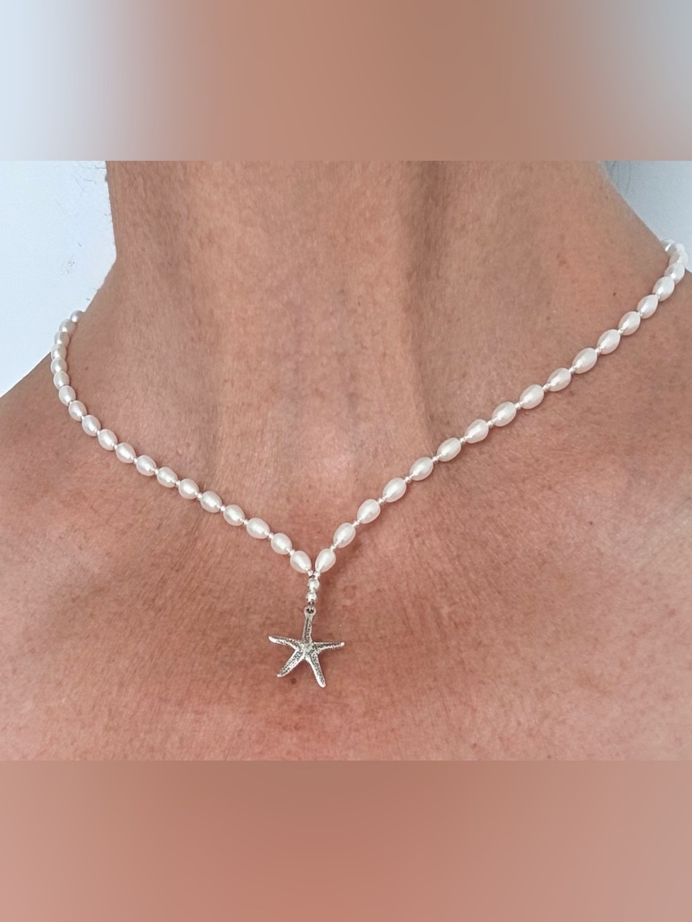 Freshwater Pearl Necklace with Sterling Silver Starfish Charm